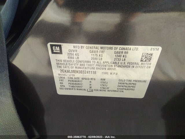 GMC Terrain Sle 2014 2GKALMEK9E6241118 Image 10