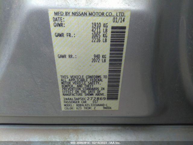 1N4AL3AP5EC272869 Nissan Altima 2.5 Sl