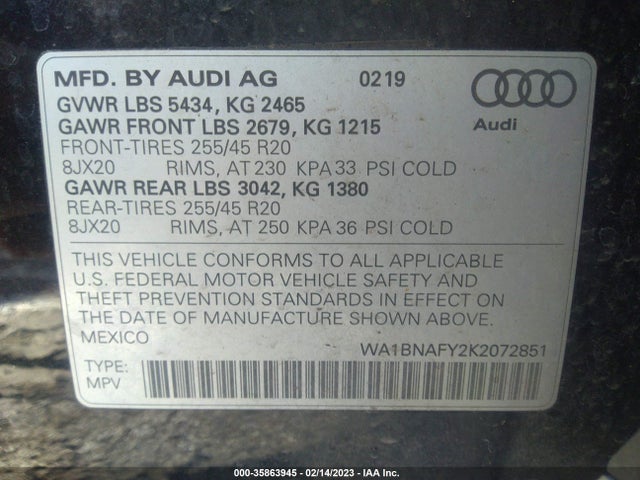 2019 Audi Q5, VIN: WA1BNAFY2K2072851