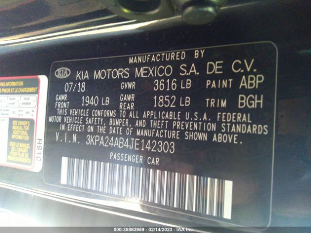 3KPA24AB4JE142303 KIA RIO S