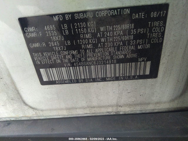 2018 Subaru Outback, VIN: 4S4BSANC6J3214918