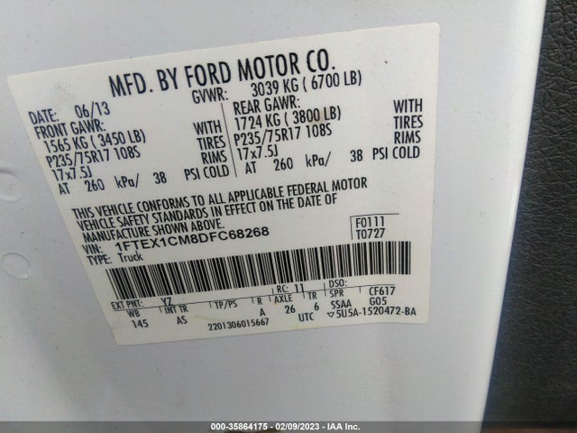 2013 FORD F-150 XL/STX/XLT VIN: 1FTEX1CM8DFC68268