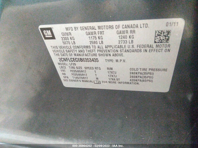 2011 CHEVROLET EQUINOX LS VIN: 2CNFLCEC6B6353435