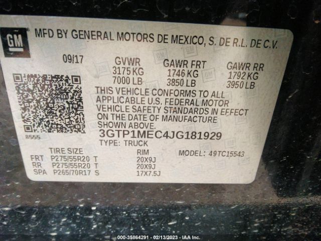 3GTP1MEC4JG181929 GMC Sierra 1500 Sle