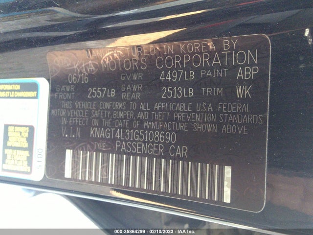 KIA Optima Lx 2016 KNAGT4L31G5108690 Image 10