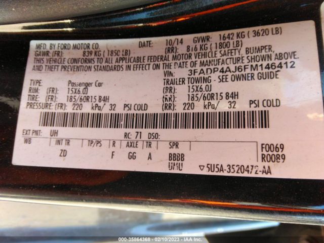 3FADP4AJ6FM146412 Ford FIESTA S
