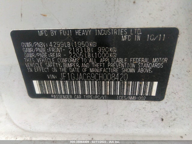 JF1GJAC69CH008420 Subaru Impreza Sedan 2.0i Premium