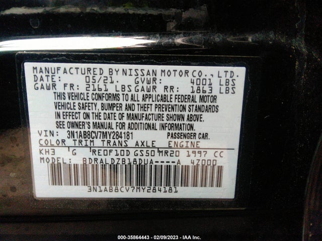 2021 NISSAN SENTRA SV VIN: 3N1AB8CV7MY284181