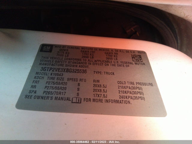 2011 GMC SIERRA 1500 SLE VIN: 3GTP2VE3XBG325536