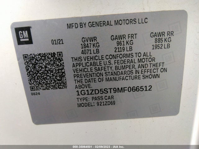 Chevrolet MALIBU LT 2021 1G1ZD5ST9MF066512 Image 9