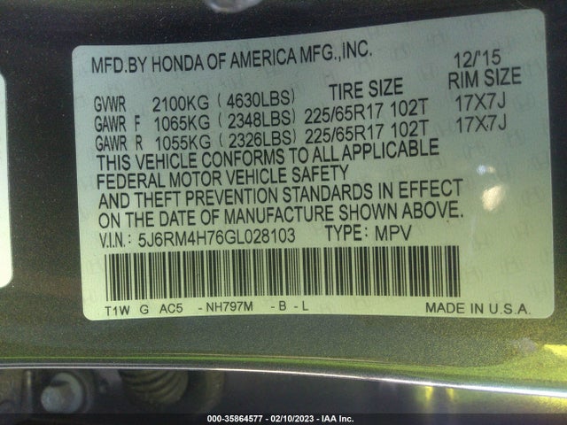 Honda Cr-v Ex-l 2016 5J6RM4H76GL028103 Image 11
