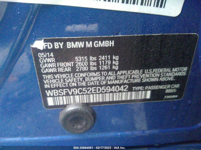 2014 BMW M5, VIN: WBSFV9C52ED594042