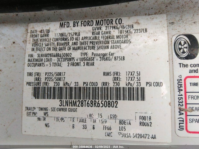 Lincoln MKZ 2008 3LNHM28T68R650802 Image 10