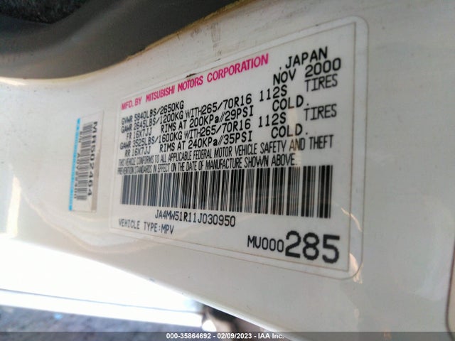 JA4MW51R11J030950 Mitsubishi Montero
