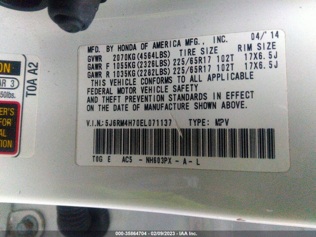 Honda Cr-v Ex-l 2014 5J6RM4H70EL071137 Image 9