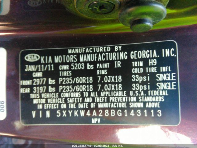 5XYKW4A28BG143113 KIA SORENTO SX