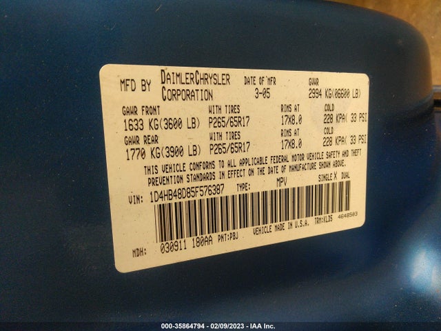 Dodge Durango Slt 2005 1D4HB48D85F576387 Image 10