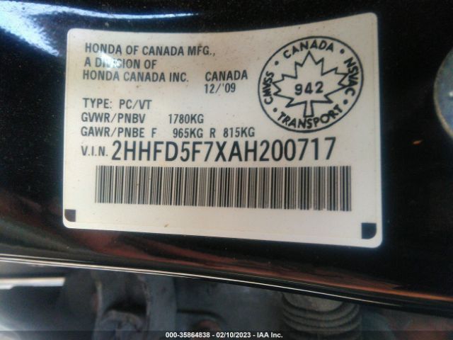2HHFD5F7XAH200717 Acura CSX
