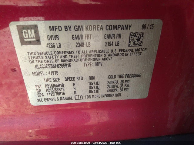 2015 Buick Encore, VIN: KL4CJCSB6FB266916