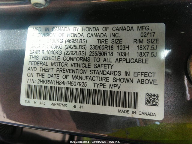 Honda Cr-v Ex-l 2017 2HKRW1H84HH507925 Image 9