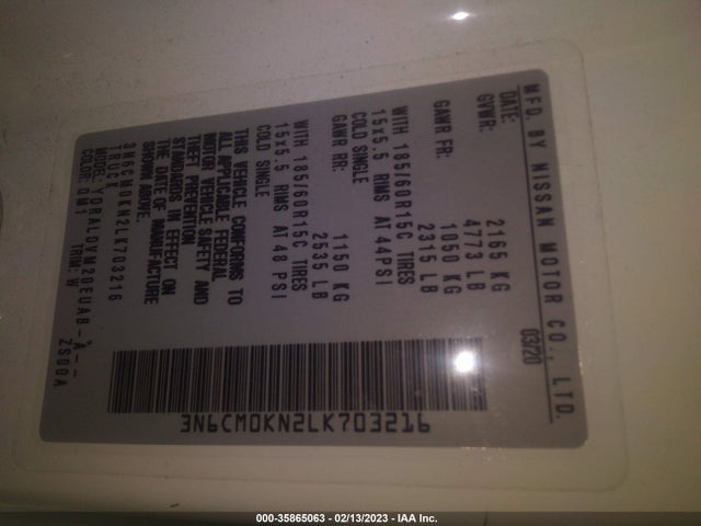 2020 Nissan NV 200, VIN: 3N6CM0KN2LK703216