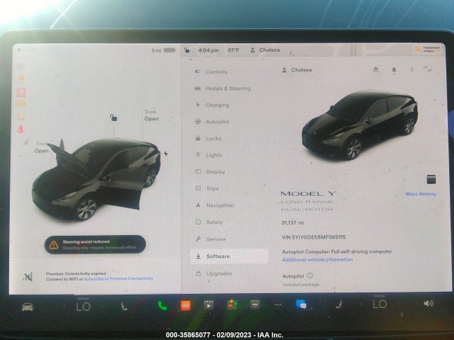 2021 TESLA MODEL Y LONG RANGE VIN: 5YJYGDEE8MF065115