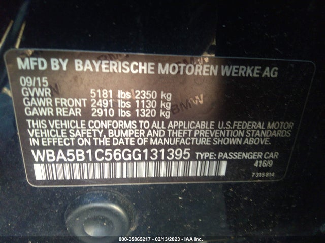 2016 BMW 5 SERIES 535I VIN: WBA5B1C56GG131395