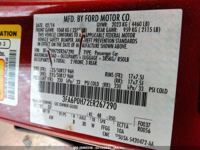 Ford FUSION SE 2014 3FA6P0H72ER267290 Image 10