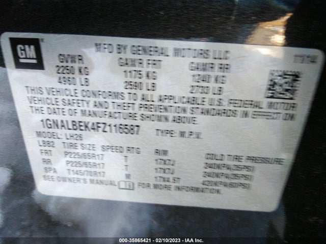 Chevrolet EQUINOX LT 2015 1GNALBEK4FZ116587 Image 10