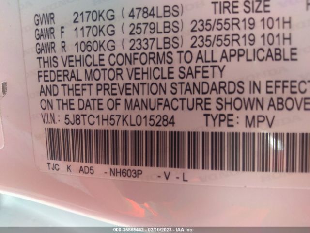 5J8TC1H57KL015284 Acura Rdx W/technology Pkg