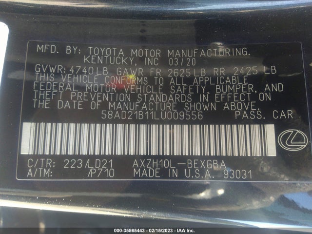 58AD21B11LU009556 Lexus Es Es 300h