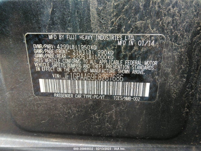 2014 SUBARU IMPREZA WAGON 2.0I VIN: JF1GPAA69E8267686