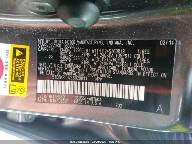 Toyota Highlander Le 2014 5TDBKRFH2ES020811 Image 9