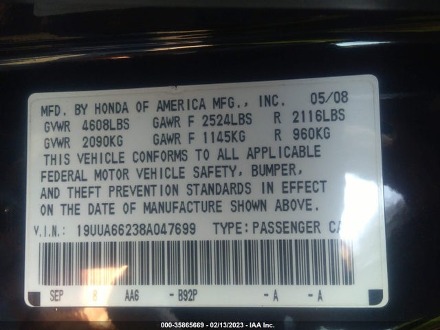 Acura TL 2008 19UUA66238A047699 Image 10