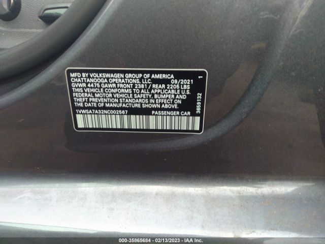 1VWSA7A32NC002567 Volkswagen Passat 2.0t Se