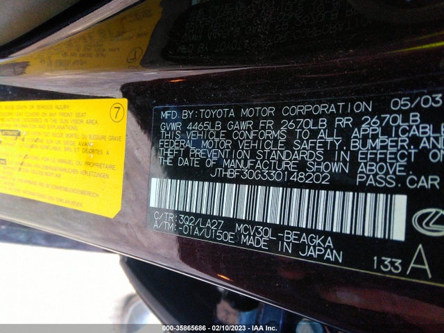 Lexus ES 300 2003 JTHBF30G330148202 Image 11