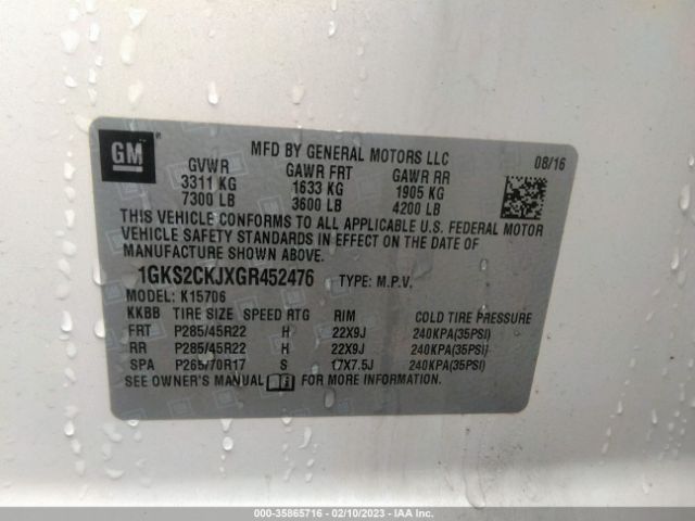 1GKS2CKJXGR452476 GMC YUKON DENALI