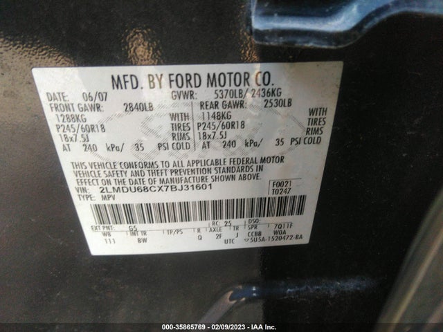 Lincoln MKX 2007 2LMDU68CX7BJ31601 Image 10