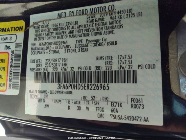3FA6P0HD5ER226965 Ford FUSION SE