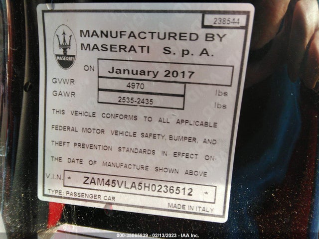 2017 Maserati Granturismo, VIN: ZAM45VLA5H0236512