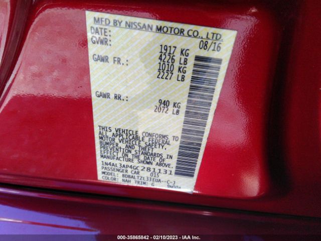 1N4AL3AP4GC281131 Nissan Altima 2.5 Sl