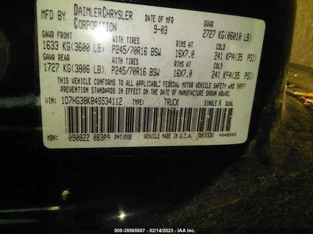 Dodge Dakota Sport 2004 1D7HG38K84S534112 Image 10