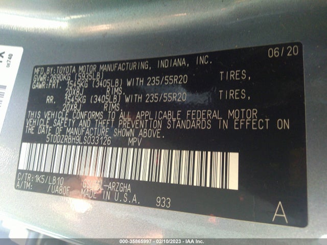 Toyota Highlander Limited/platinum 2020 5TDDZRBH9LS033126 Image 9