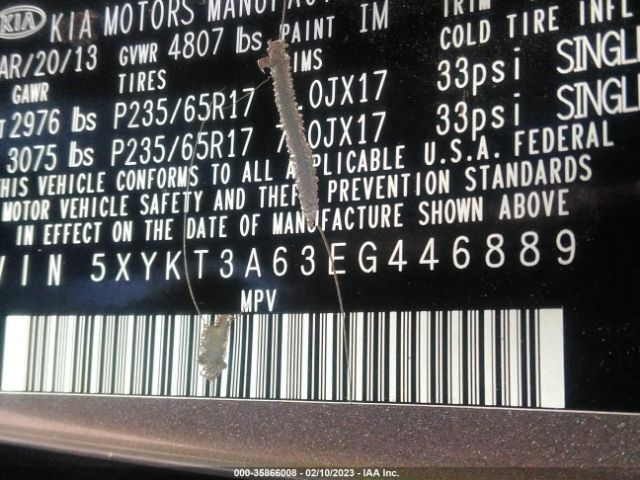 5XYKT3A63EG446889 KIA SORENTO LX