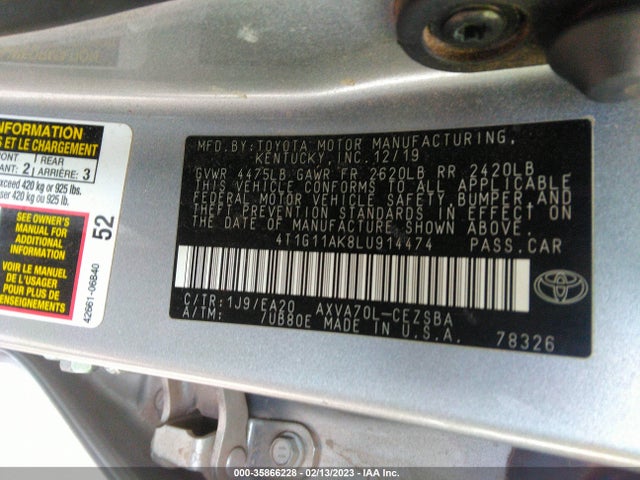 Toyota CAMRY SE 2020 4T1G11AK8LU914474 Image 9