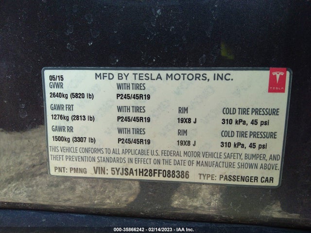 5YJSA1H28FF088386 Tesla Model S 85d/p85d/70d/90d/p90d