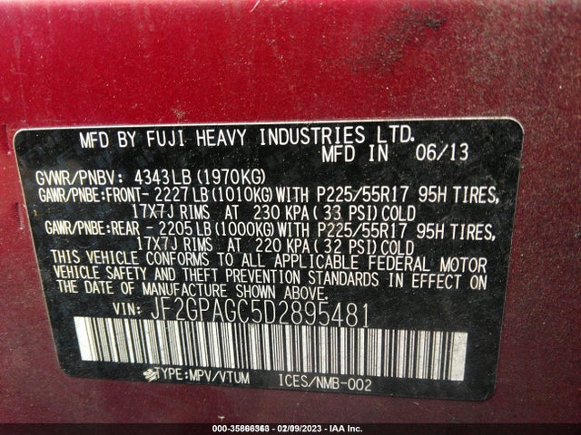 Subaru XV CROSSTREK 2013 JF2GPAGC5D2895481 Image 10