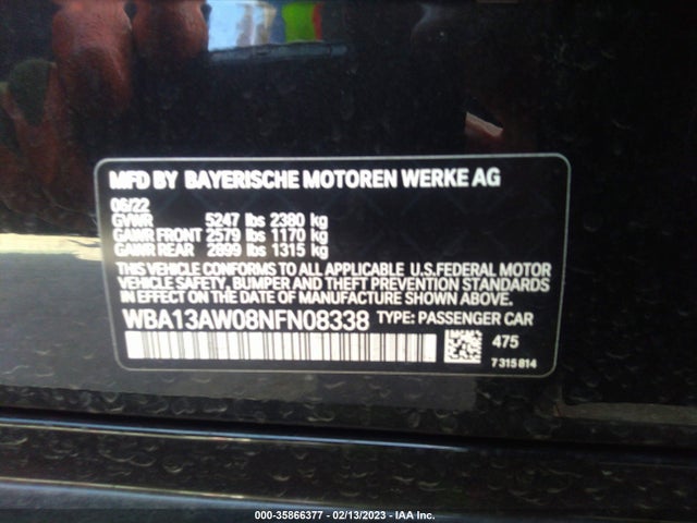 2022 BMW 4 Series, VIN: WBA13AW08NFN08338