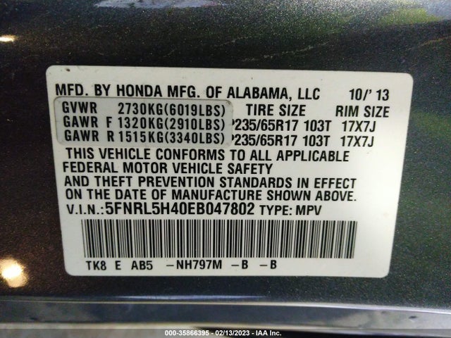 Honda ODYSSEY EX 2014 5FNRL5H40EB047802 Image 9