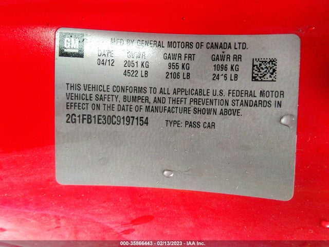Chevrolet Camaro 1lt 2012 2G1FB1E30C9197154 Image 10